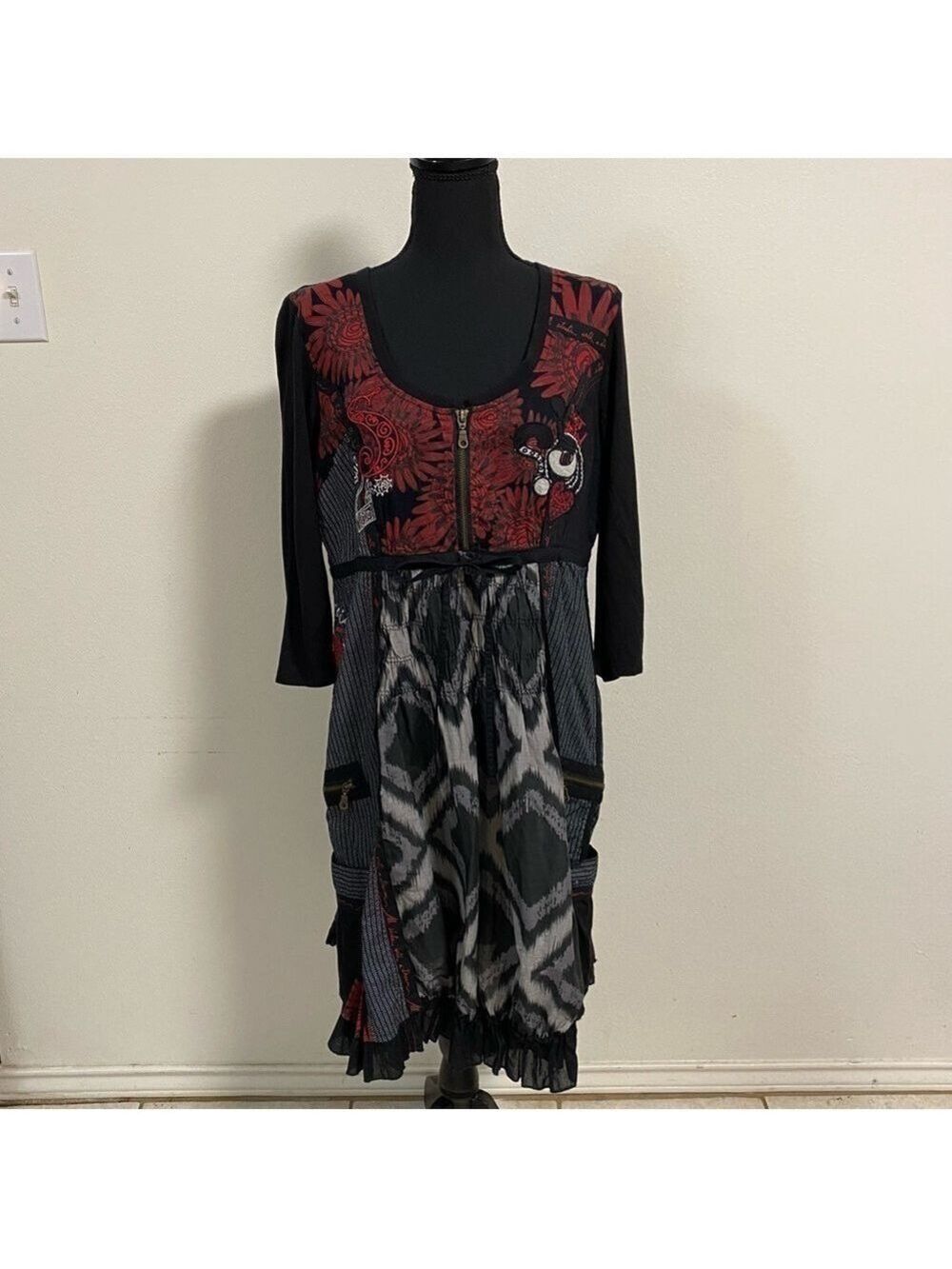 Desigual Dress women’s size Medium Vest Abeth Mix Media Goth style Dress